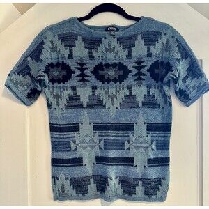 Vintage Chaps SS Boat Neck Sweater Western Short Sleeve Shirt Black/blue Sz S